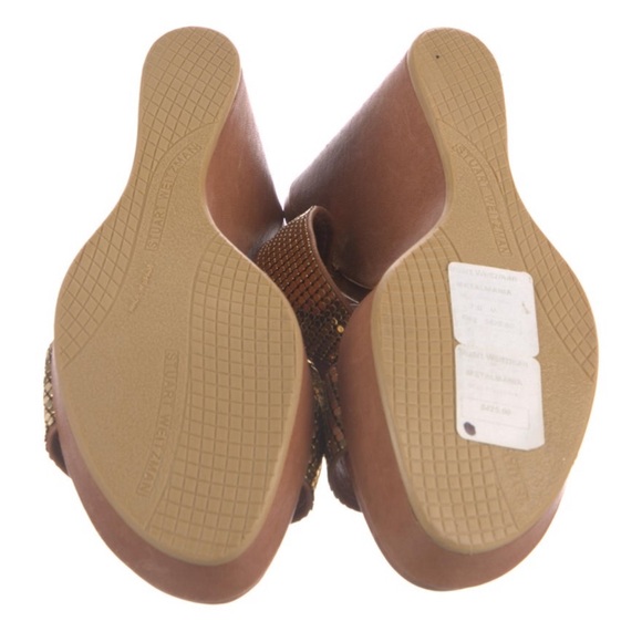 Stuart Weitzman Roman Mail Stua Gold Strappy Wedge Heels - Picture 5 of 5